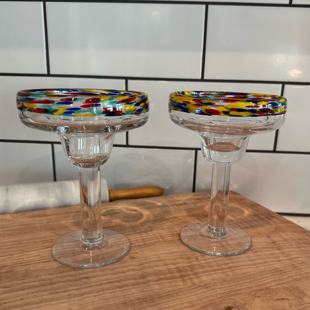 Set of 2 Confetti Glass Margarita Glasses – EUC